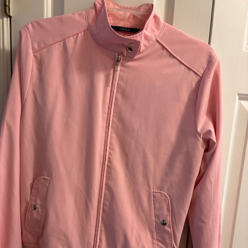 Full Zip Snap Pockets Pink Izod Golf Jacket Coat Vintage Size S